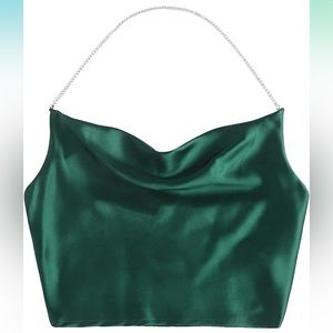 NWOT Satin Slouch Neck Crop Top